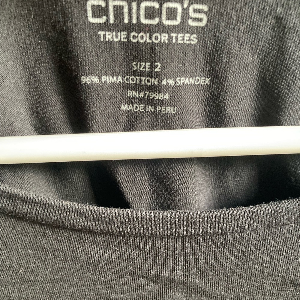 CHICO'S True Color Tees Shirt Size 2 Womens Large Solid Black 3/4 Sleeve - Picture 4 of 7